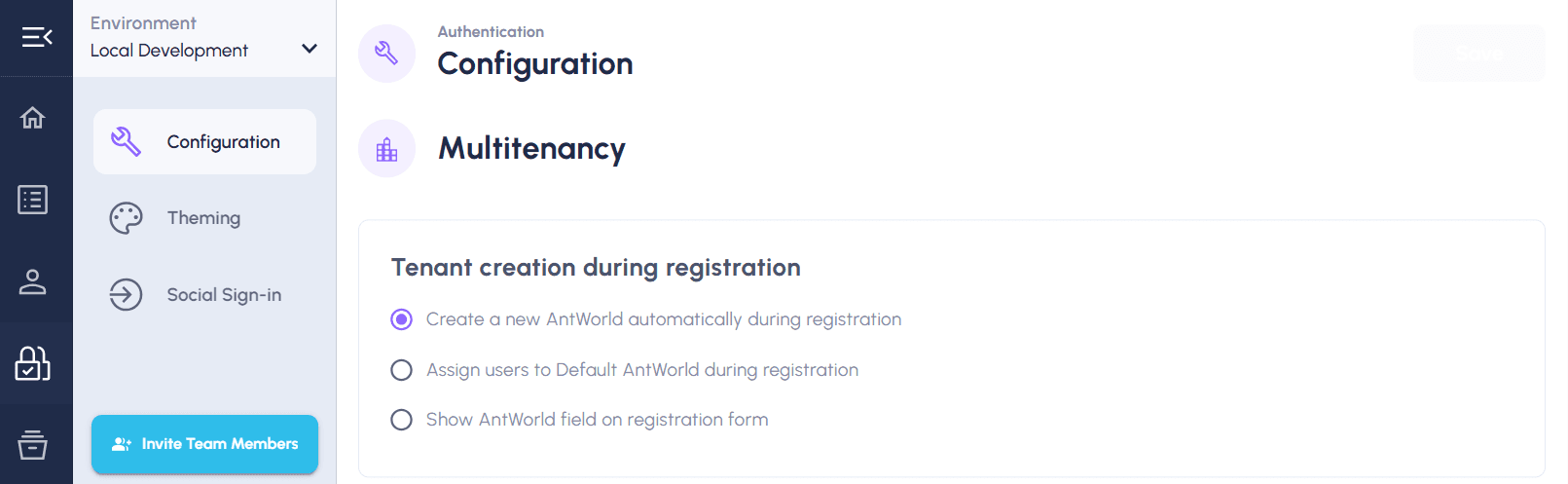 multi-tenant registration console